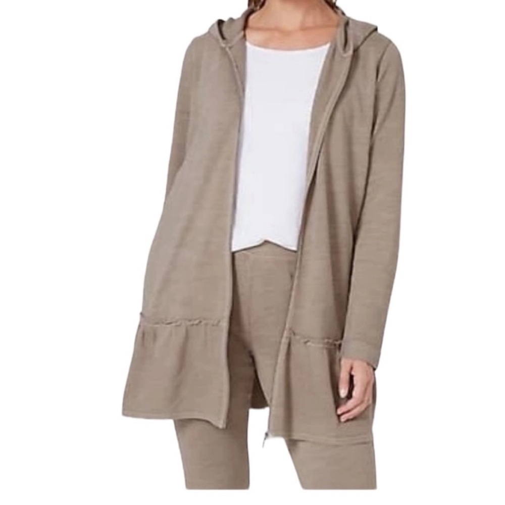 Pure Jill Hoodie Zip Sweatshirt Jacket Oversized Cotton Terry Ruffle Hem - Picture 2 of 9